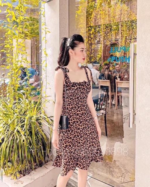 Đầm body lụa 2 dây hoạ tiết da beo có mút ngực cực cá tính