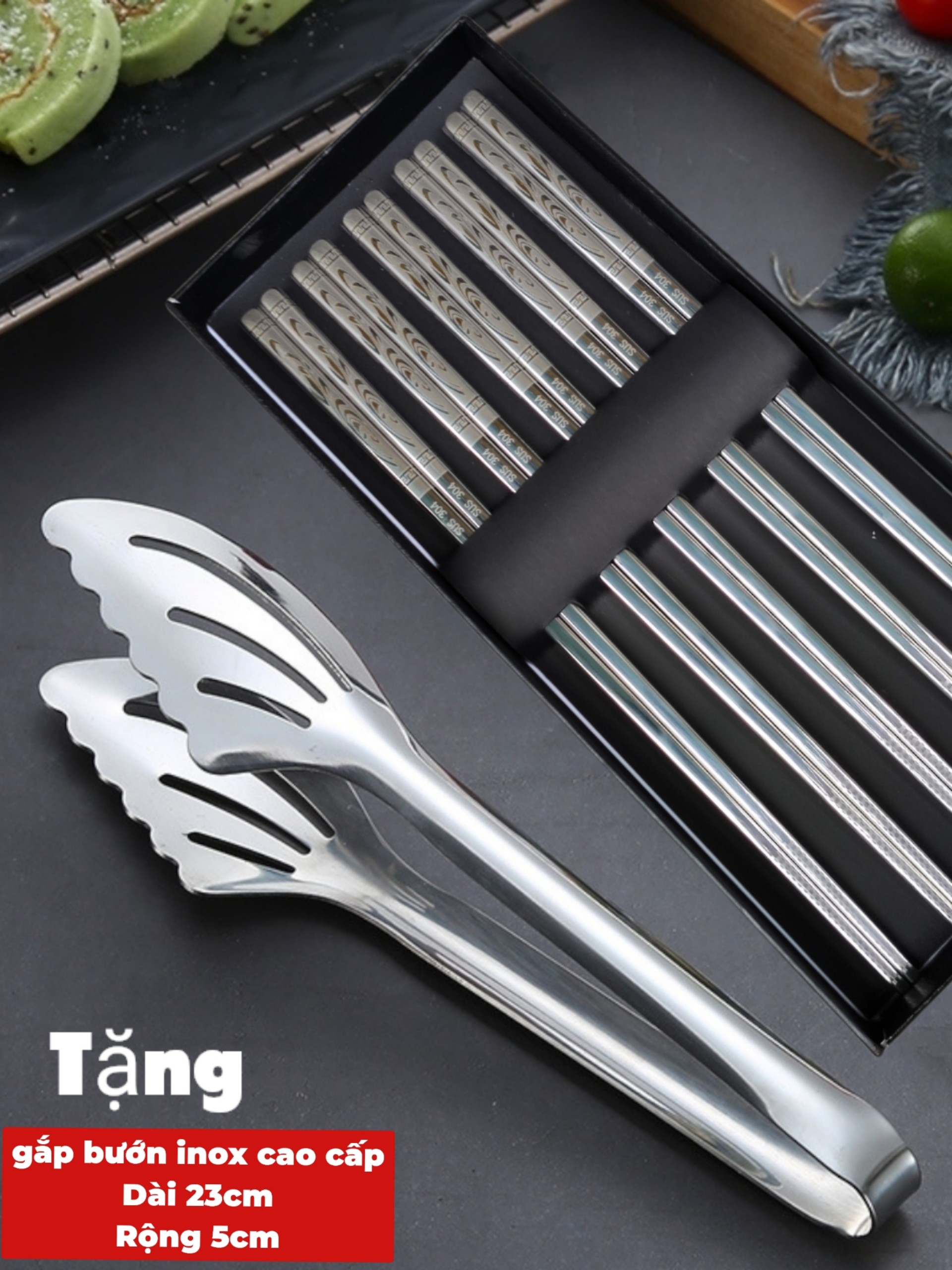 HỘP 5 ĐÔI ĐŨA INOX 304 - HOA VĂN CAO CẤP - SANG TRỌNG - NGUYÊN KHỐI