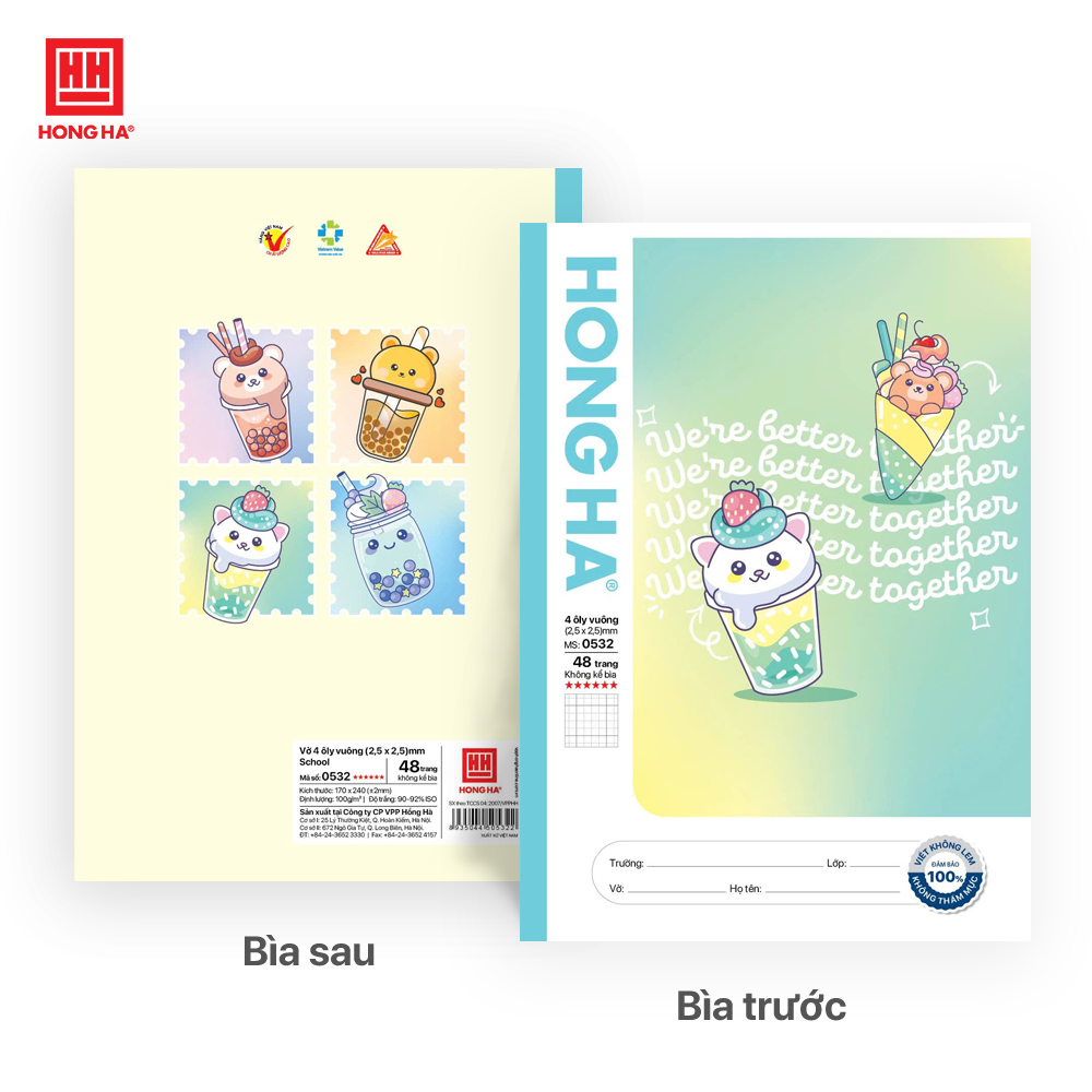 Vở 4 ô ly 48 trang Hồng Hà School Kem - 0532