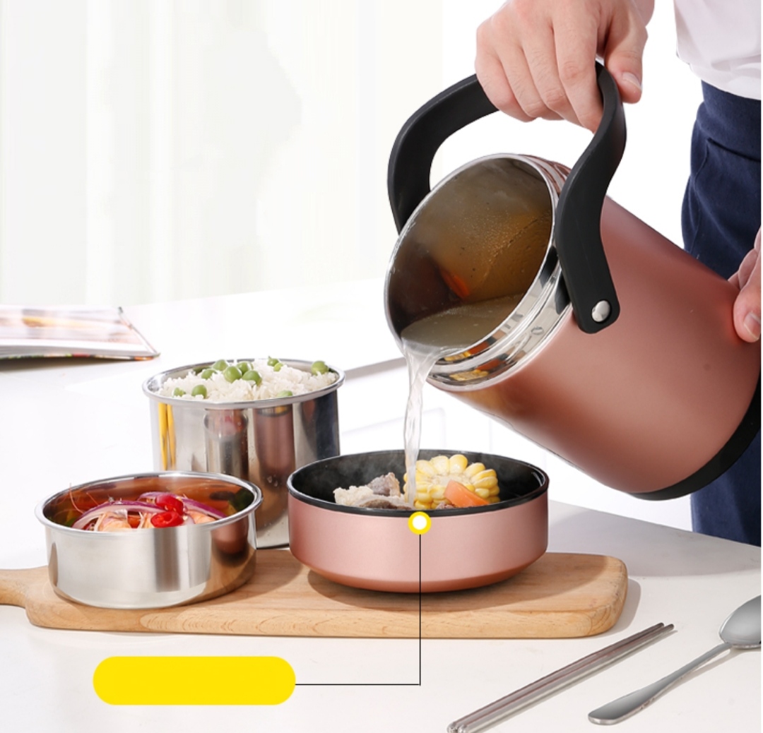 Cặp lồng ủ cơm cháo HAK1 inox 304# cao cấp cặp lồng 1,2 Lít / 1,6 lít và 2.0 lít 3 tầng nắp chống tràn )