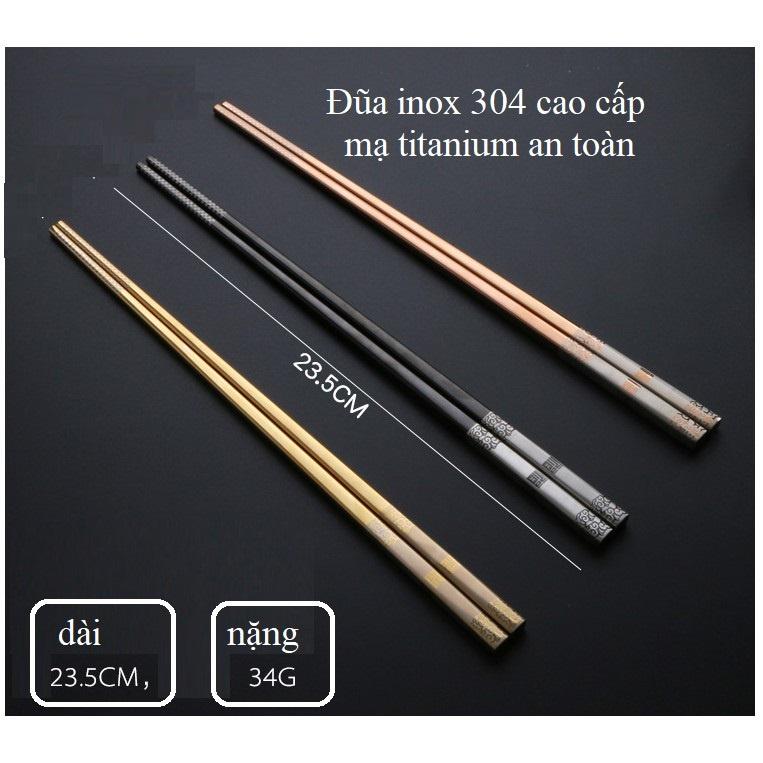 Set 10 đôi đũa inox 304 mạ titan giúp chống trơn chống nóng