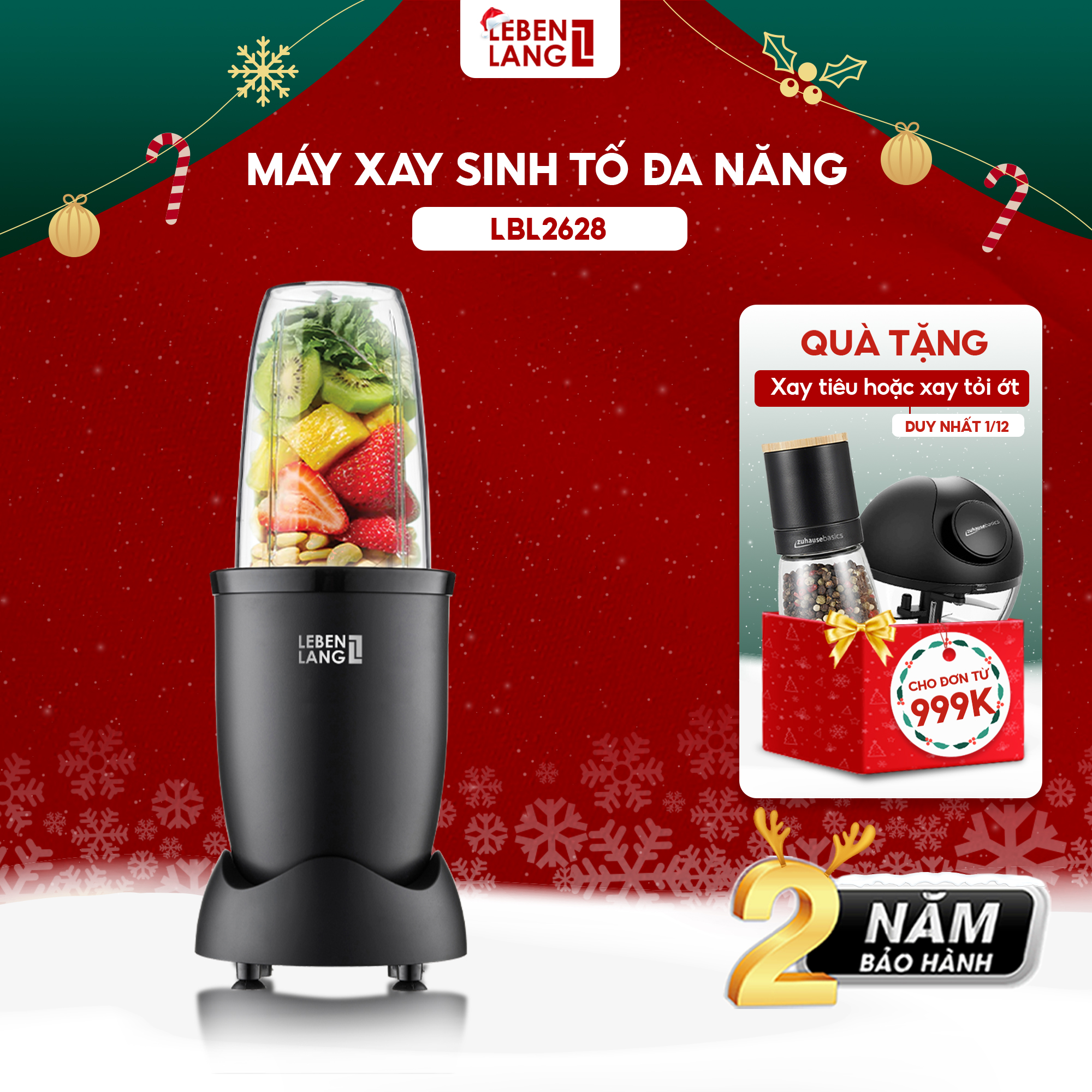 Máy xay sinh tố đa năng Lebenlang LBL2628, dung tích 700ml, công suất 600W, tiện lợi cho gia đình, bảo hành 2 năm - hàng chính hãng