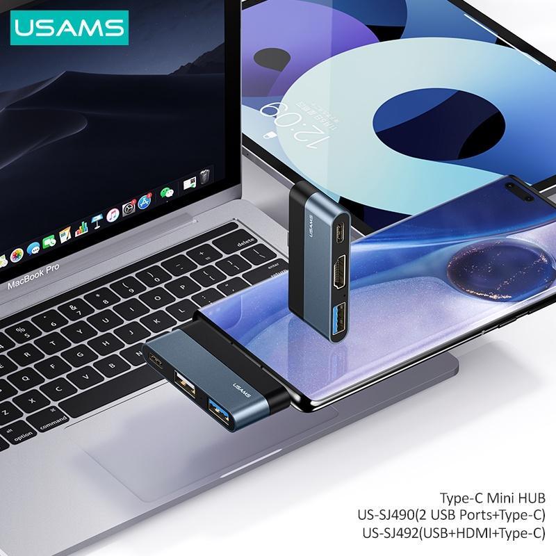 Bộ chia cổng USAMS USB PD 60W type C sang USB 3.0 2.0 HDMI 1.4 TF chuyên dụng cho máy tính/ laptop