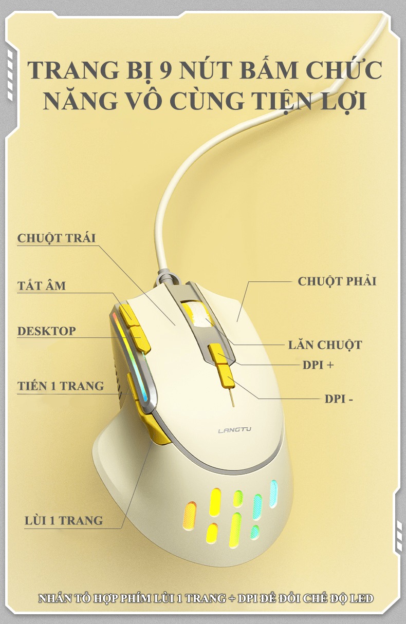 Chuột gaming có dây LANGTU G3 có đèn led RGB cực đẹp tùy chỉnh chế độ led với độ DPI lên đến 12800DPI - HÀNG CHÍNH HÃNG