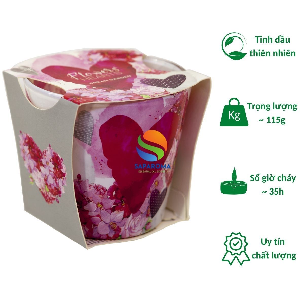 Ly nến thơm tinh dầu Bartek Flowers' Hearts 115g QT00669 - hoa păng xê, nến trang trí, thơm phòng, thư giãn, hỗ trợ khử mùi (giao mẫu ngẫu nhiên)