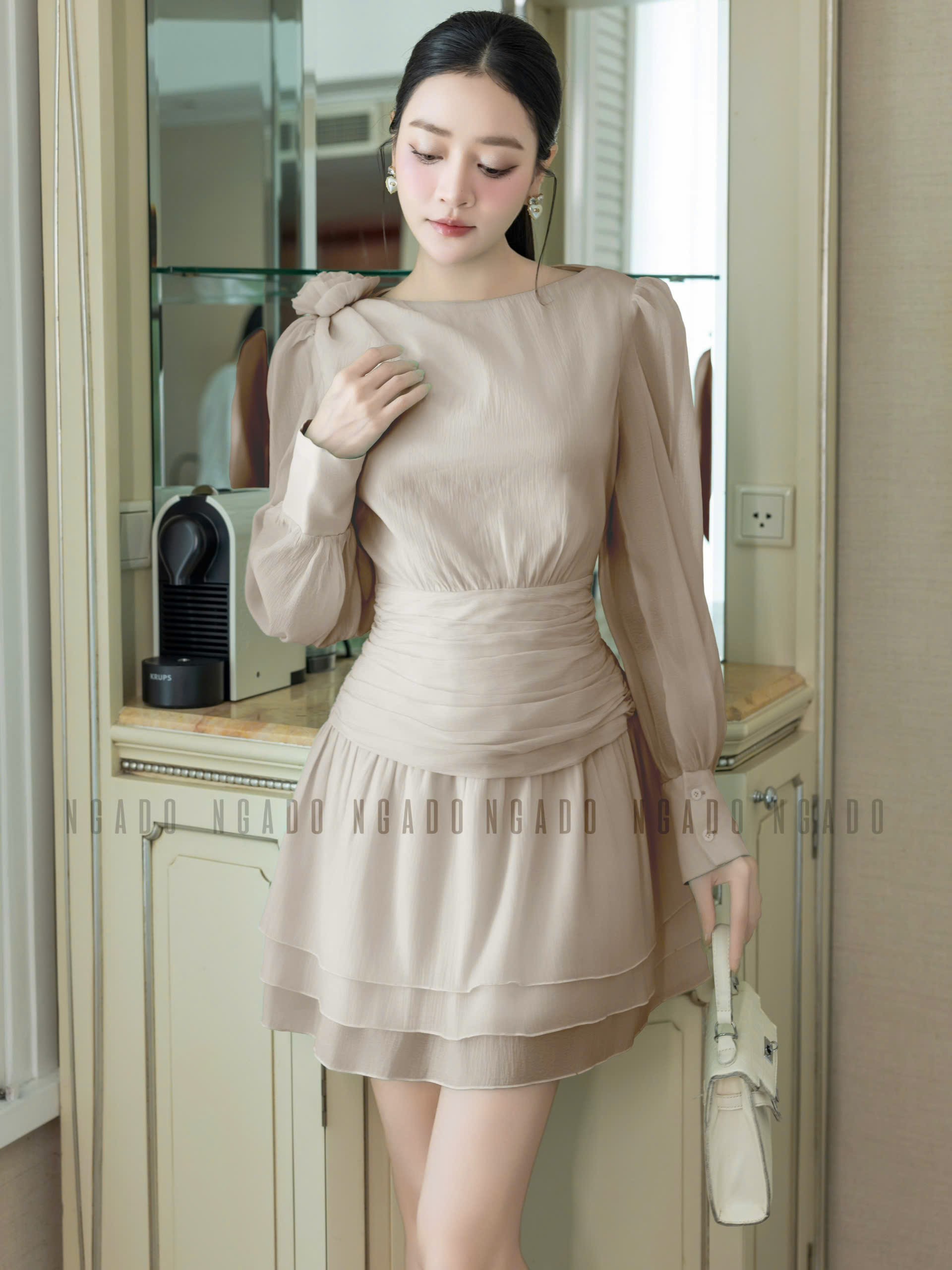 Đầm nude voan đính hoa NGADO , đầm voan , đầm kiểu Nữ