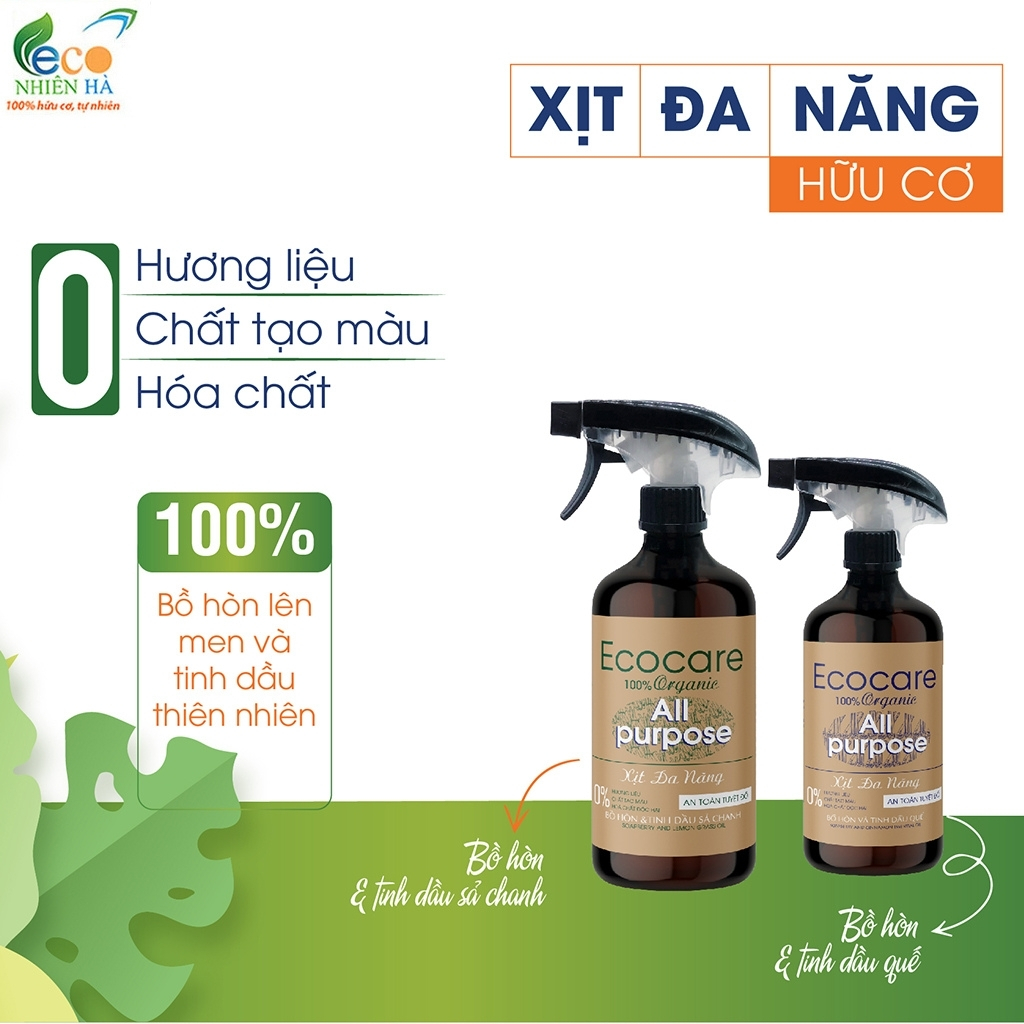 Nước lau kính ECOCARE 4L tinh dầu thiên nhiên, xịt đa năng, lau bàn ăn, lau bếp, khử mùi