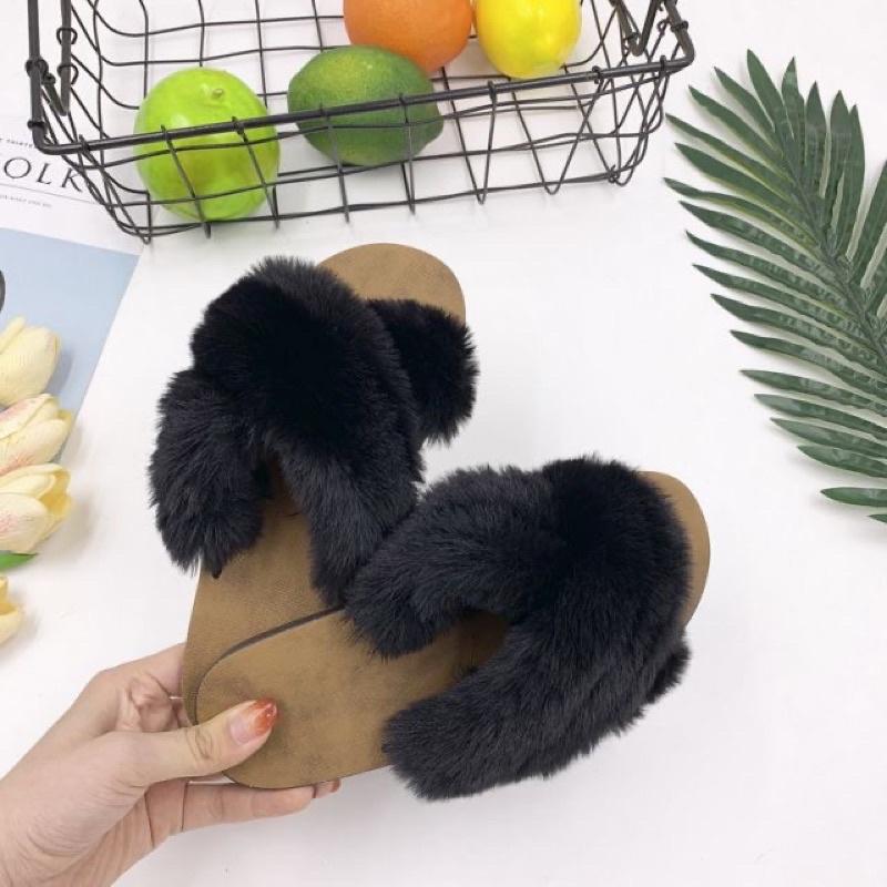 Dép lông thỏ quai chéo