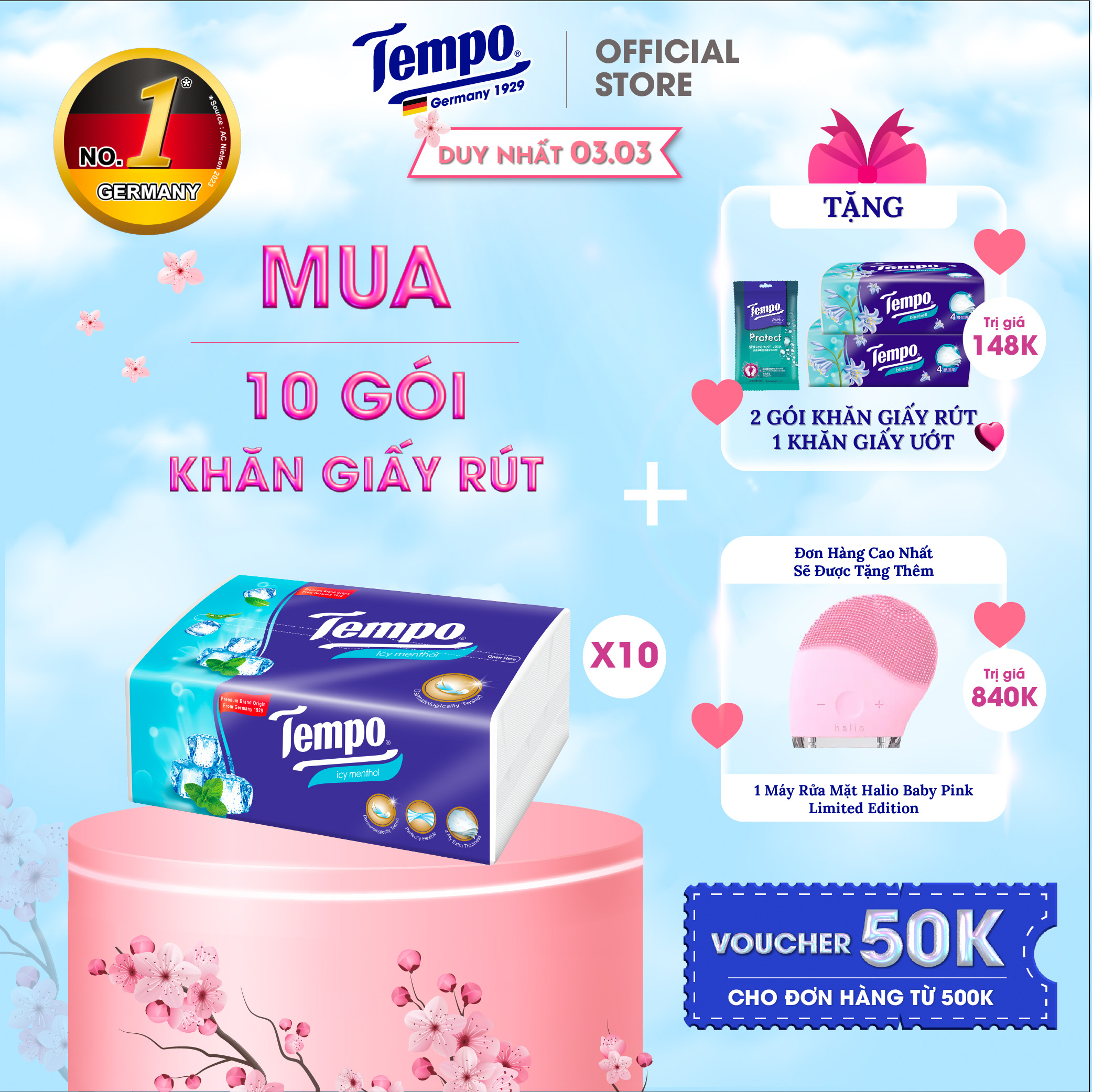 [MUA 10 GÓI TẶNG 1 GÓI + 1 BĂNG ĐÔ THỎ] Khăn Giấy Rút Cao cấp Tempo - 4 Lớp Bền Dai, An Toàn Cho Da - Thương Hiệu Đức