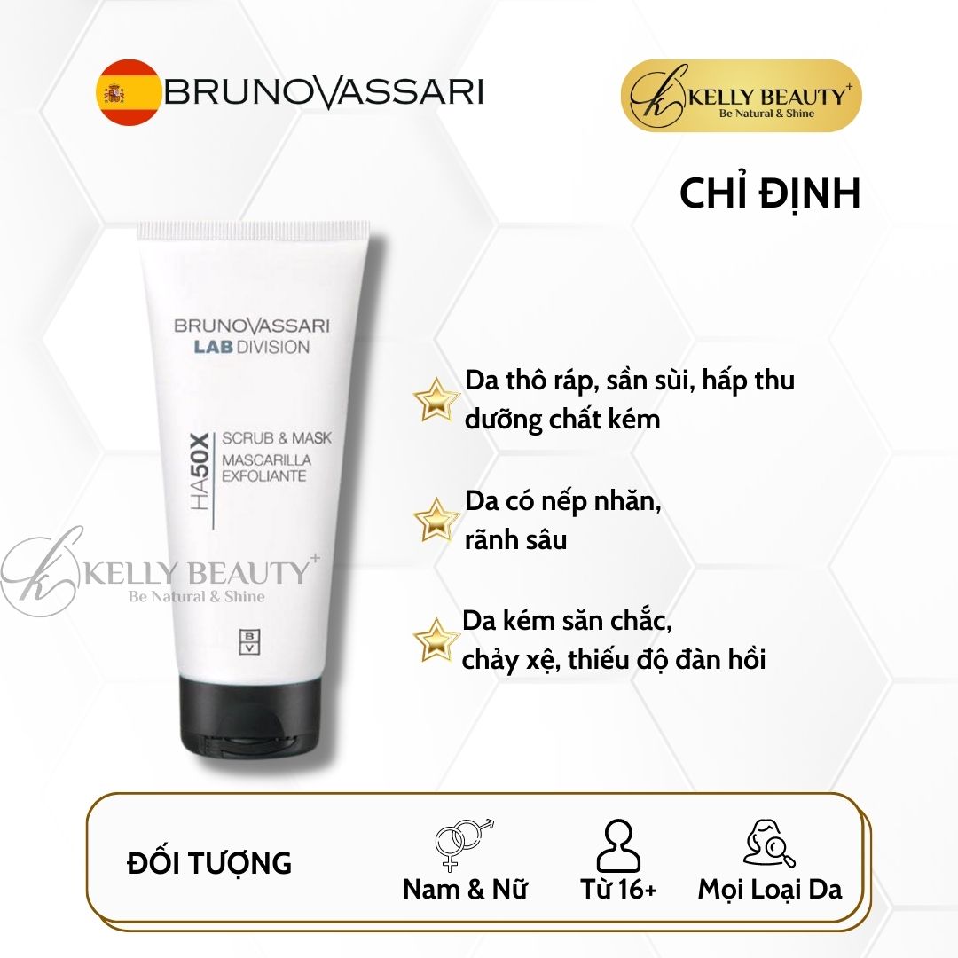 Mặt Nạ Tác Động Kép Bruno Vassari HA50X Scrub & Mask - Ngừa Lão Hóa, Sáng và Mịn Da | Kelly Beauty