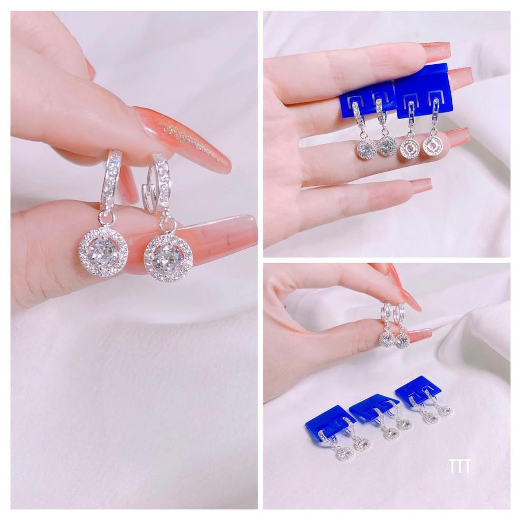 Bông tai bạc ta tròn gắn đá lấp lánh sang chảnh MS 80 phụ kiện style hàn quốc VÀNG BẠC AN CHI