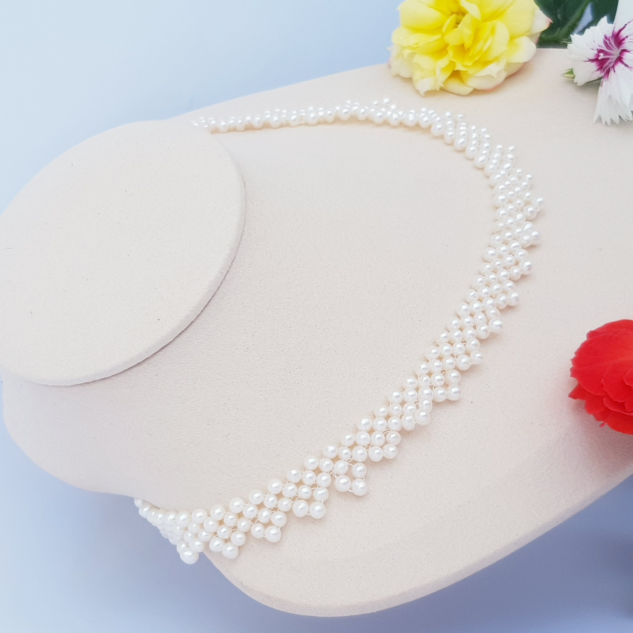 Chuỗi Vòng Cổ Ngọc Trai Tự Nhiên Cao Cấp - Chuỗi Đơn Kết Hàng Ren 45 - Trang Sức Cô Tấm - LACE PERL - COTAM1105 + Tặng kèm bông tai nụ KT2603