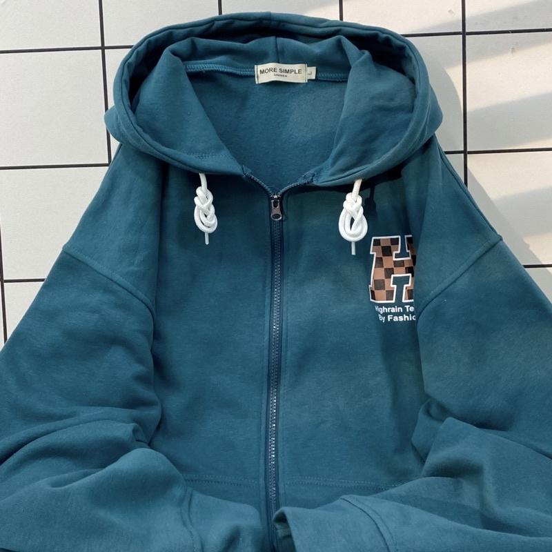 Áo Khoác Hoodie zip nỉ bông ️HIGHRAIN màu XANH/TAN Nam nữ unisex/Áo Hoodie dây kéo form rộng Jaystoree