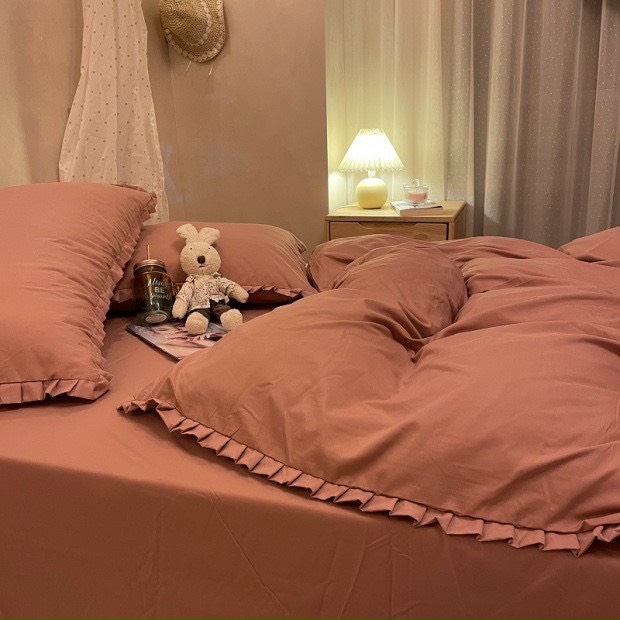 Bộ Chăn Ga Gối Cotton Tici Bèo LIDACO - Cam Đất