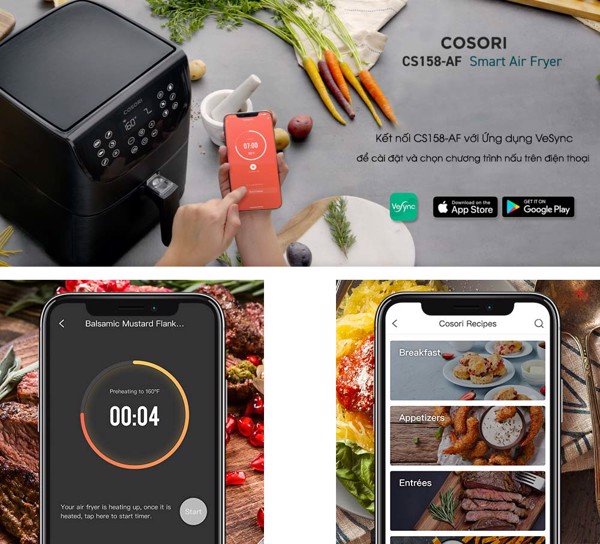 Nồi chiên không dầu Cosori (Air Fryer) CS158-AF 5.5 Lít kết nối Wifi - Hàng chính hãng