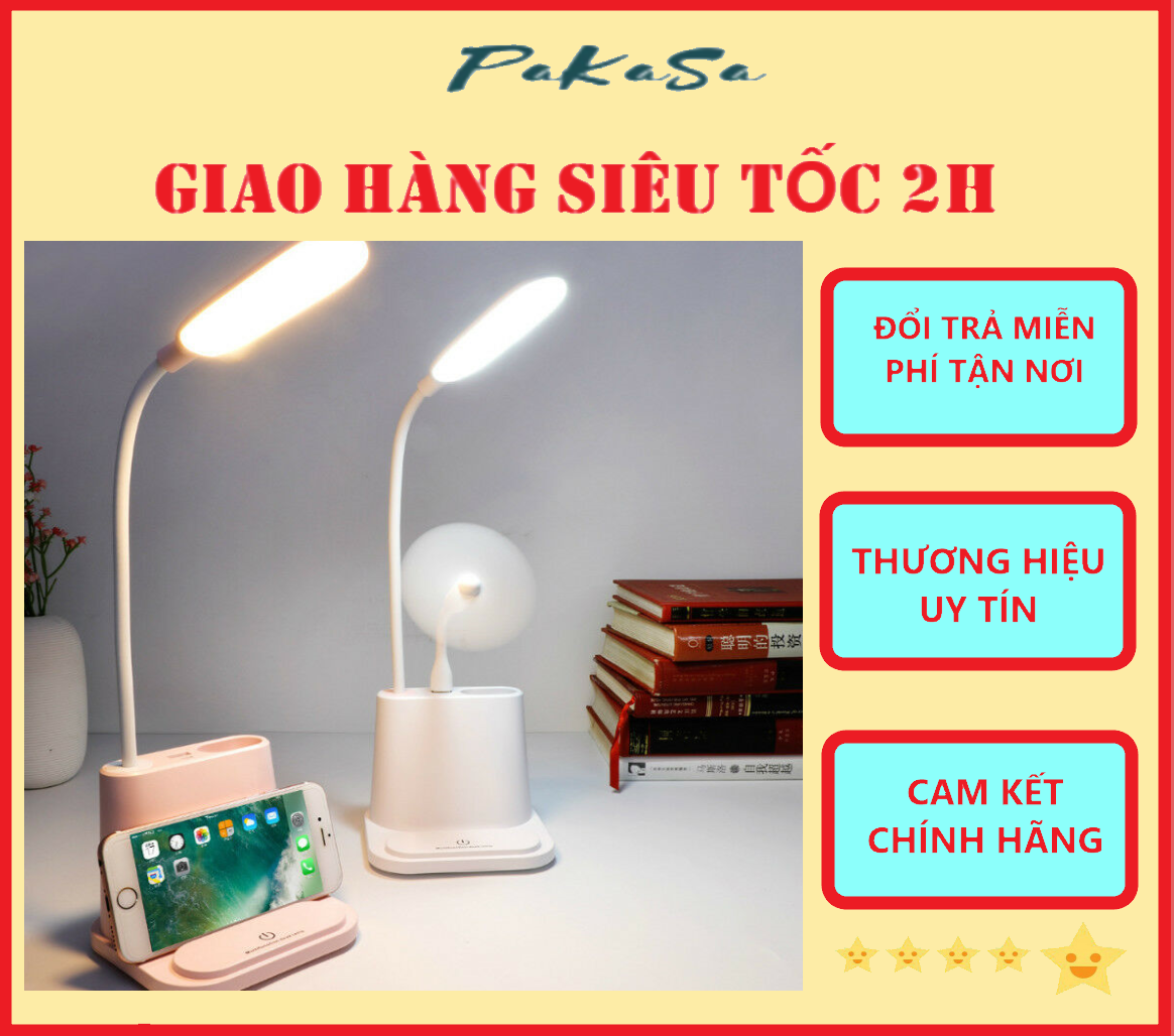 Đèn Học , Đèn Đọc Sách Để Bàn Chống Cận Có Ống Đựng Bút , Giá Đỡ Điện Thoại , Cổng Sạc Usb - Hàng Chính Hãng