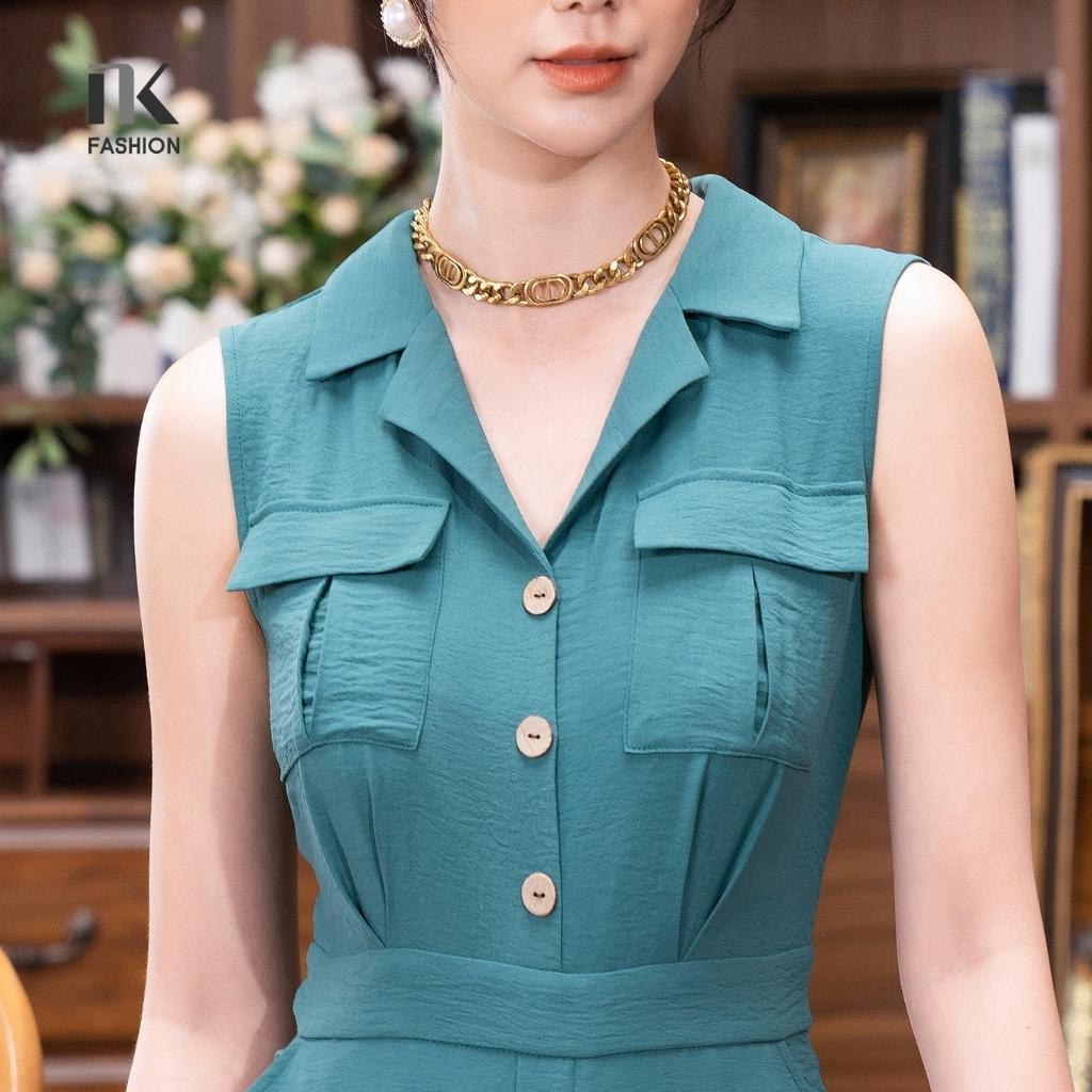 Bộ Jumpsuit Nữ NK Fashion Dáng Dài Áo Cổ Vê Sát Nách, Quần Ống Rộng Tôn Dáng NKBD2204019