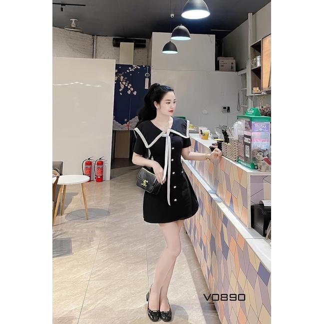 Đầm nữ kết nơ Thủy Thủ xinh xắn dạo phố dự tiệc 2 màu sắc
