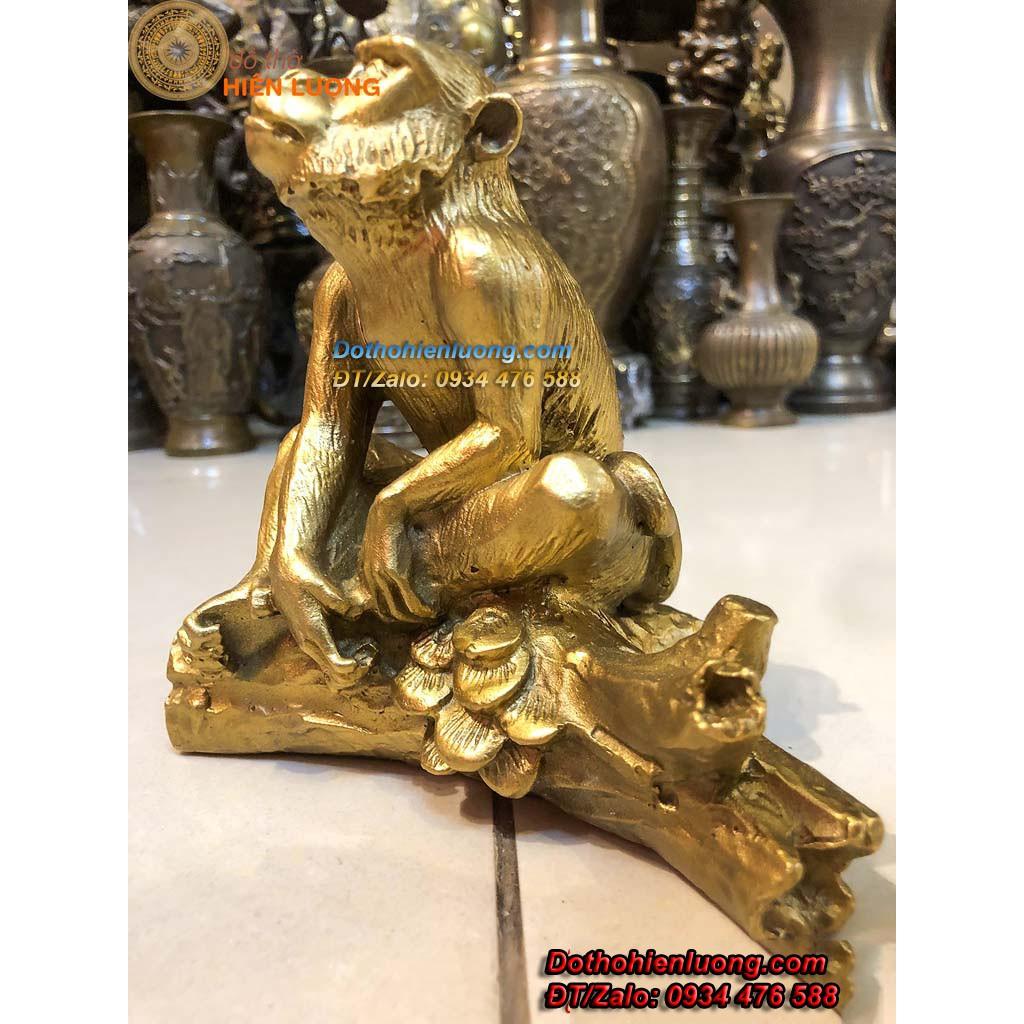 Tượng Linh Vật Khỉ Ngồi Cành Cây Bằng Đồng Cao 15cm