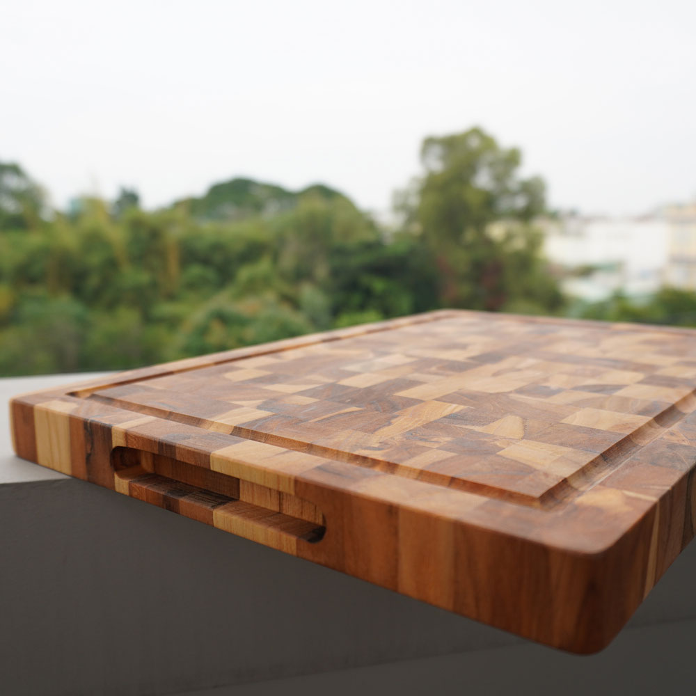 Thớt Gỗ Teak BUZEN Cao Cấp 35x25x3.8cm - Thớt gỗ Cứng Dày có rãnh chống tràn đặc biệt dùng làm khay phục vụ các món nướng BBQ