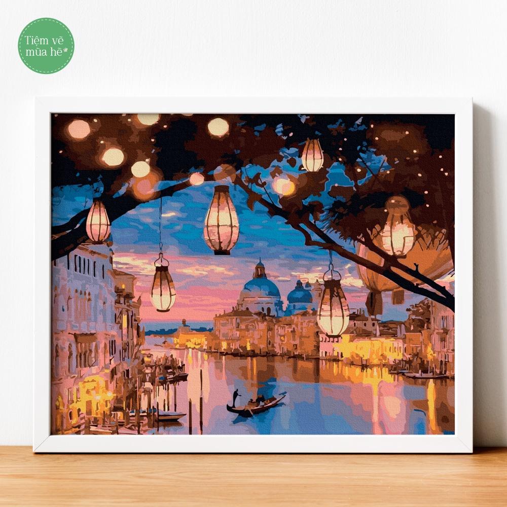 Tranh số hóa  - Đèn lồng đêm Venice đã căng khung 40x50cm 28 màu