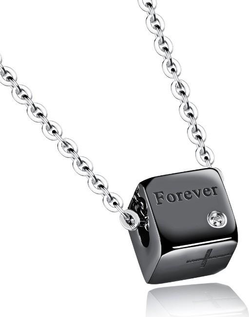 Bộ 2 Dây Chuyền Dành Cho Tình Nhân Hình Khối Lập Phương Khắc Chữ Forever Chất Liệu Thép Titan Ko Rỉ TT 1869 - 1 Cặp