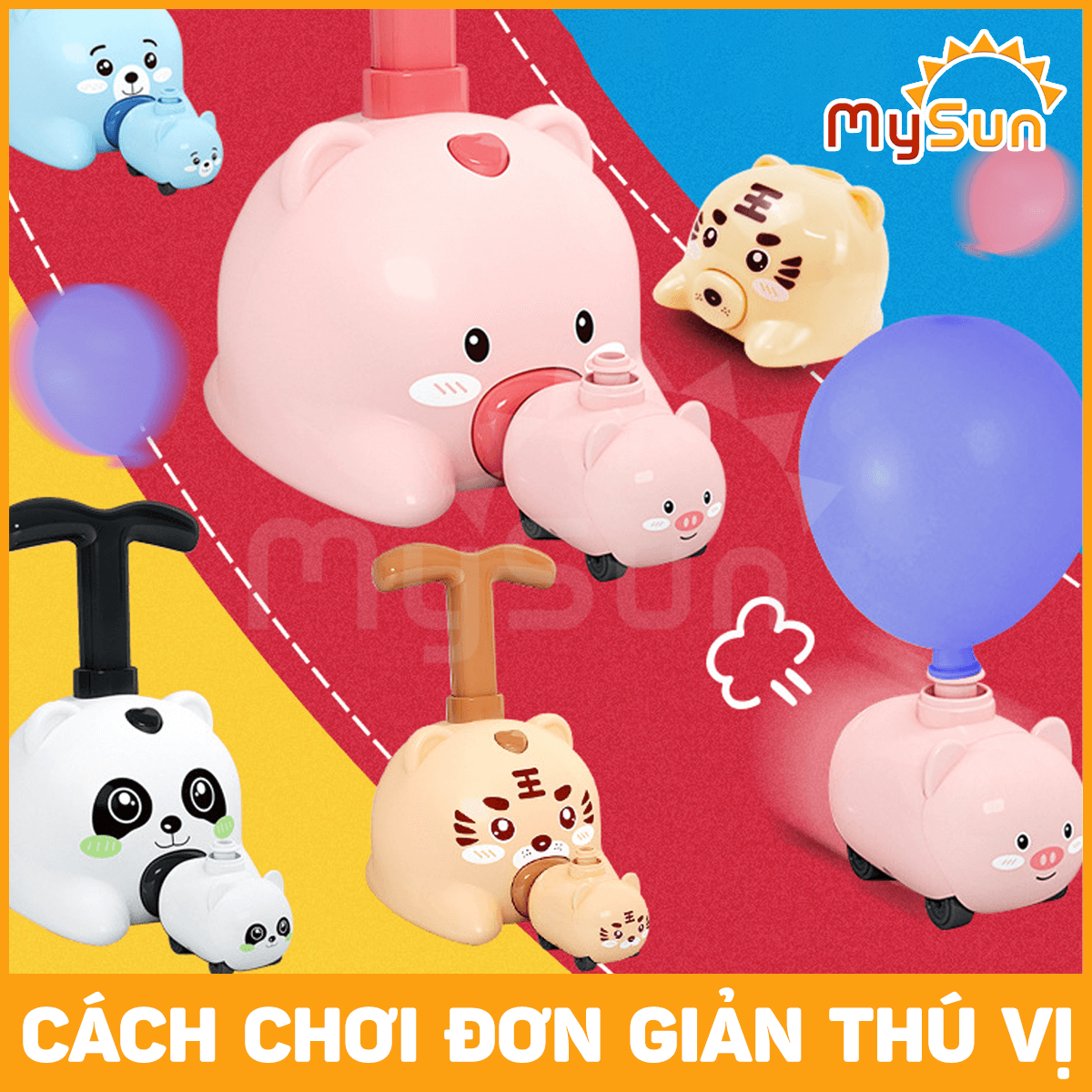 Đồ chơi bơm thổi bong bóng bay mini bằng tay phóng xe ô tô cho bé giải trí MySun