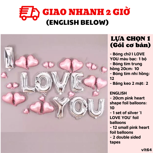 Bộ bong bóng chữ I love You trang trí valentine set vlt64