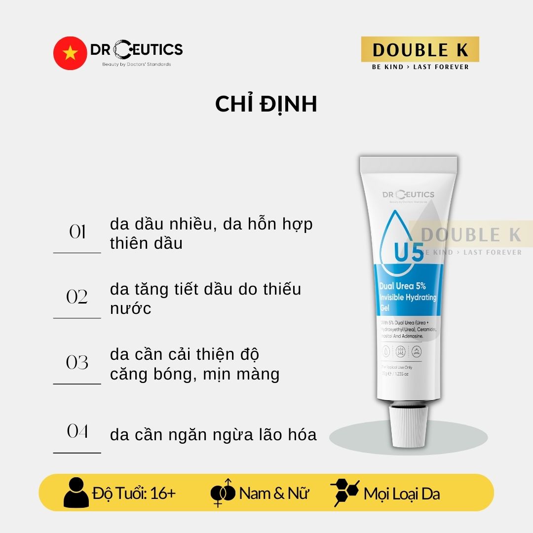 Gel Cấp Ẩm Cho Da Dầu Drceutics Dual Urea 5% Invisible Hydrating Gel - Double K