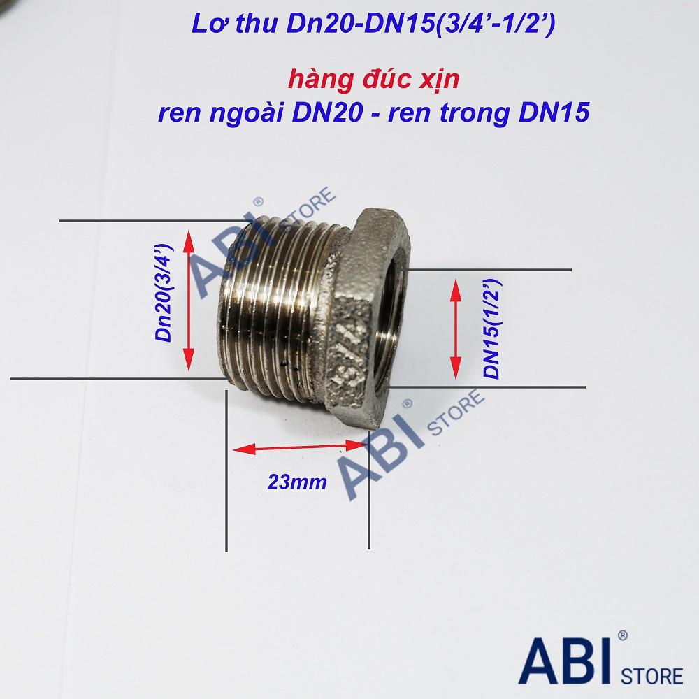 Lơ thu ren trong 21 ren ngoài 27 inox đúc, chuyển bậc ren dn20 về dn15-