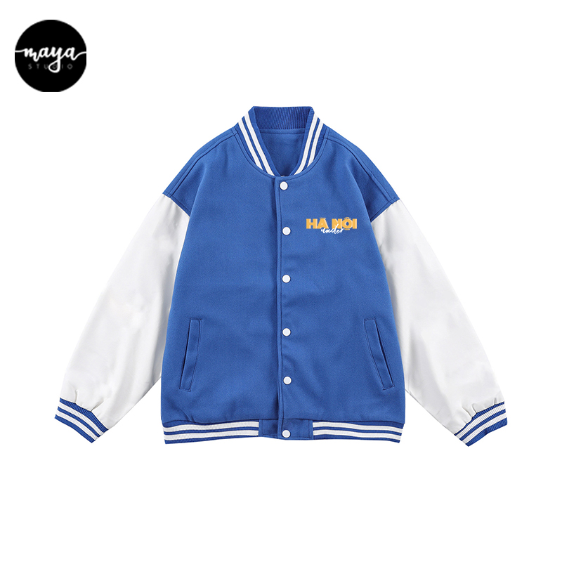 Áo Khoác Bomber MAYA HÀ NỘI VÀ SÀI GÒN form rộng Unisex nam nữ kiểu Varsity Jacket vải nỉ bông cực chất