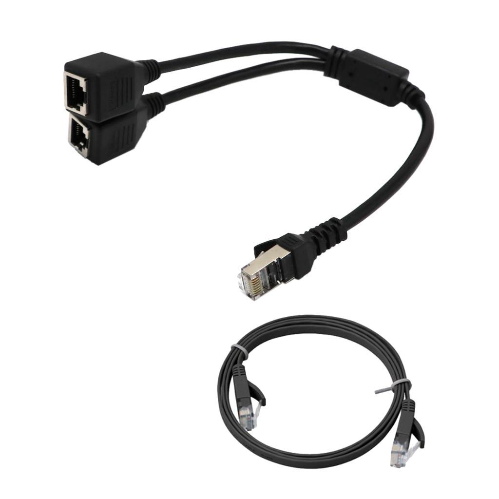 2-Port RJ45 Splitter Adapter LAN Ethernet Cable Connector Plug Adapter+Cord