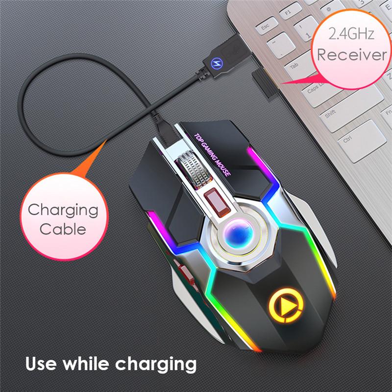 Chuột Không Dây Pin Sạc 2.4G Im Lặng Chơi Game 1600 DPI 7 Nút Bấm Đèn Nền LED Quang Máy Tính Cổng USB Mause Cho Máy Tính/laptop