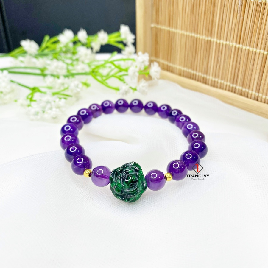 Vòng Tay Thạch Anh Tím Mix Hoa Mẫu Đơn Ngọc Sơn Thuỷ