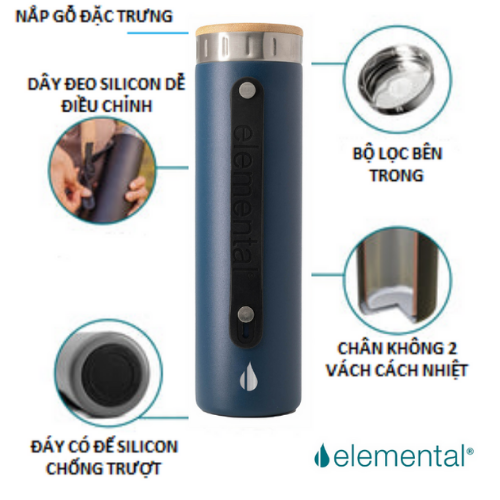 [Elemental chính hãng - Thương hiệu Mỹ] Bình giữ nhiệt Elemental Iconic Bamboo 590ml inox 304, giữ nhiệt vượt trội, an toan sức khỏe