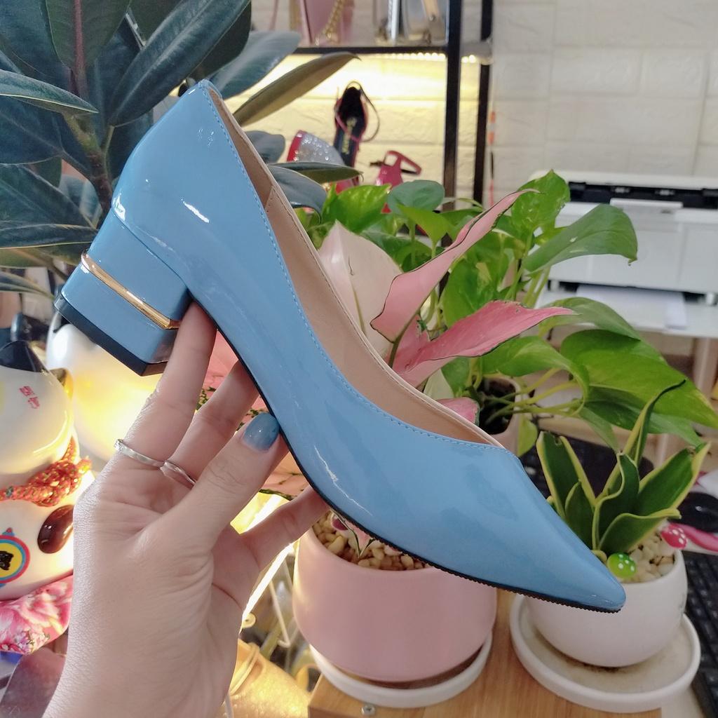 Giày cao gót nữ mũi nhọn, da bóng phối màu cao cấp ROSATA RO405 - HÀNG VIỆT NAM - BKSTORE