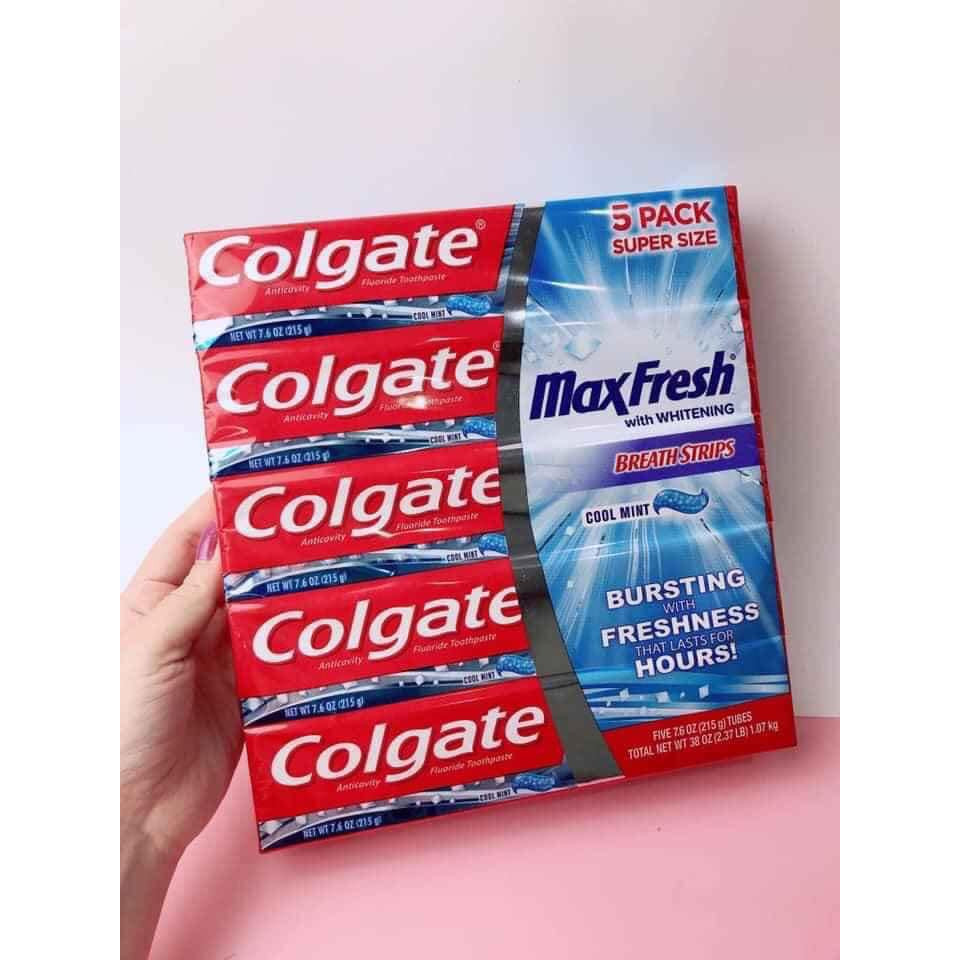 Set kem đánh răng Colgate Max Fresh With Whitening Breath Strips, 5 x 215g