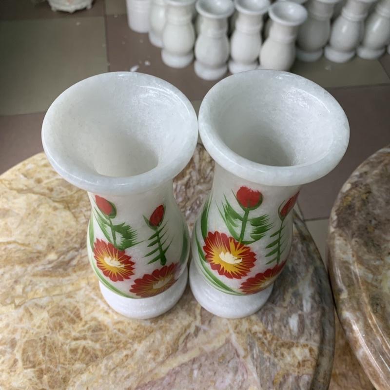 Cặp Bình Vẽ Hoa Đá Trắng - cao 18.5cm