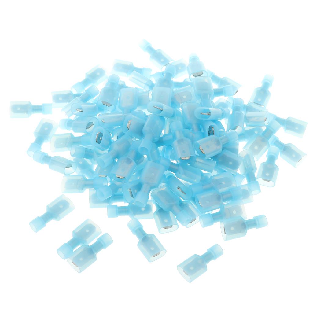 100 PCS Blue Male Nylon Spade Terminal Fully-Insulated Wire Crimp Connector