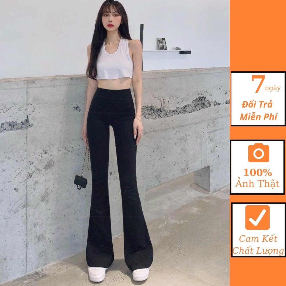 Quần ống loe nữ cạp cao dáng dài legging, quần tây ống loe nữ ôm vải mềm lưng chun cá tính
