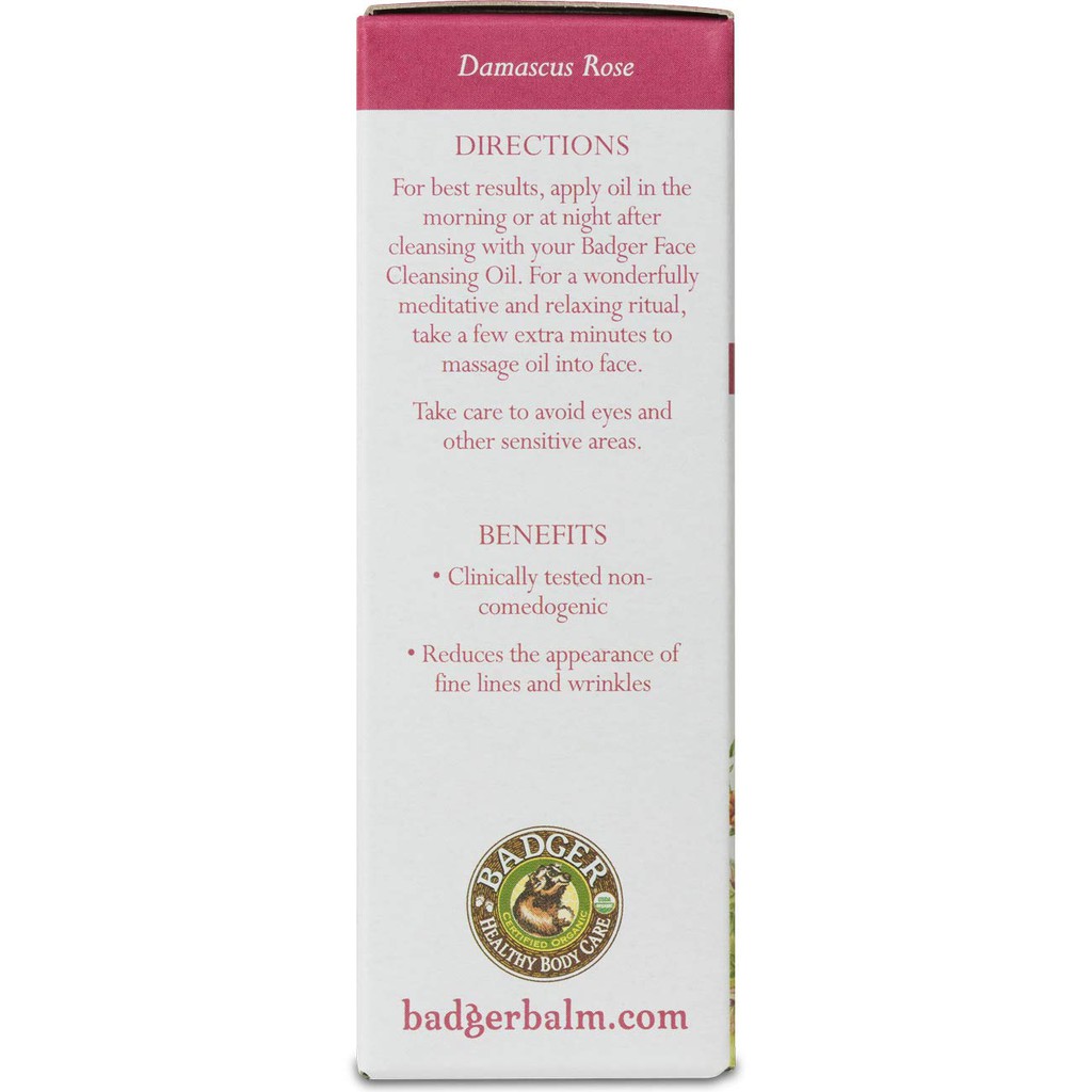 Dầu dưỡng da hoa hồng Badger Rose Face Oil USDA Organic - Dành cho da khô, lão hóa - 29.5mL