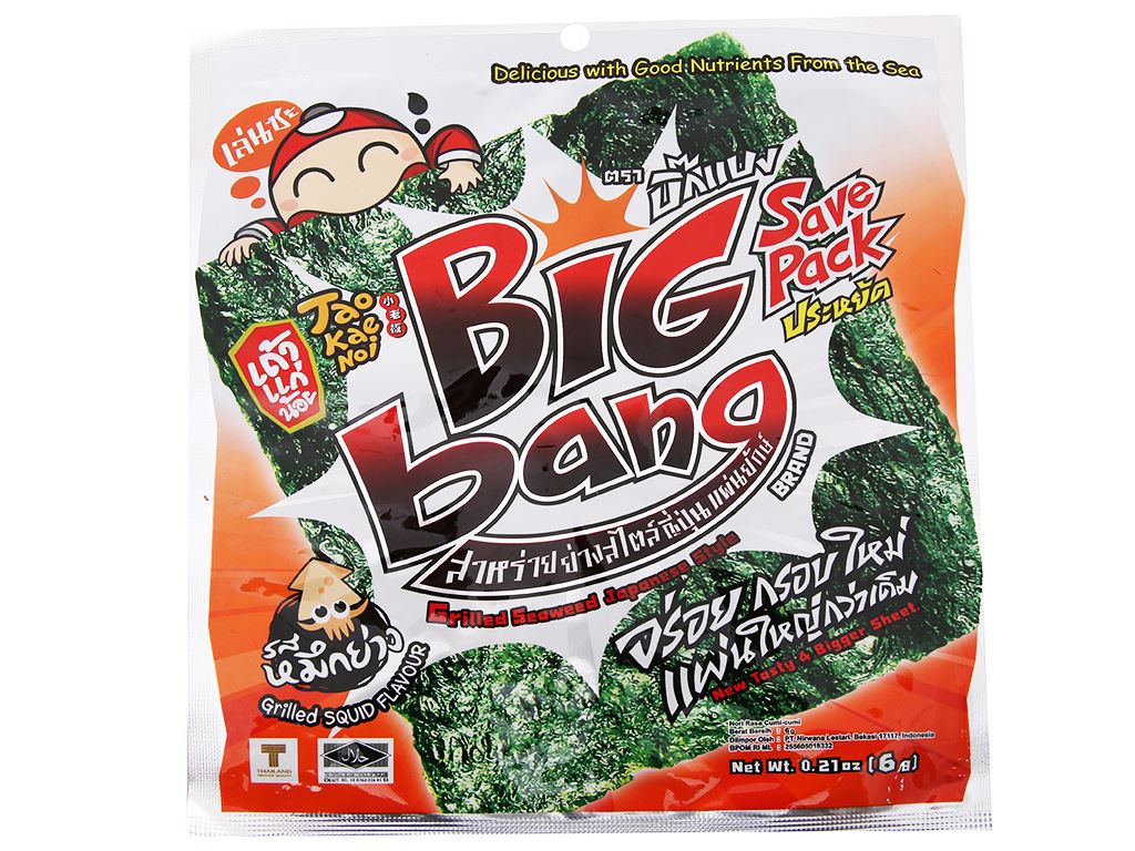 Lốc 12 Gói Snack Rong Biển Taokaenoi Big Bang Vị Mực Cay 6G