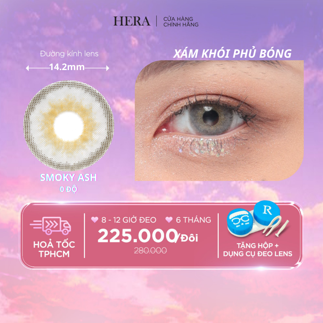 Kính Áp Tròng Hera Xám Khói Phủ Bóng Không Độ SMOKY ASH Nhập Khẩu Hàn Quốc Lens Không Cận 6 Tháng