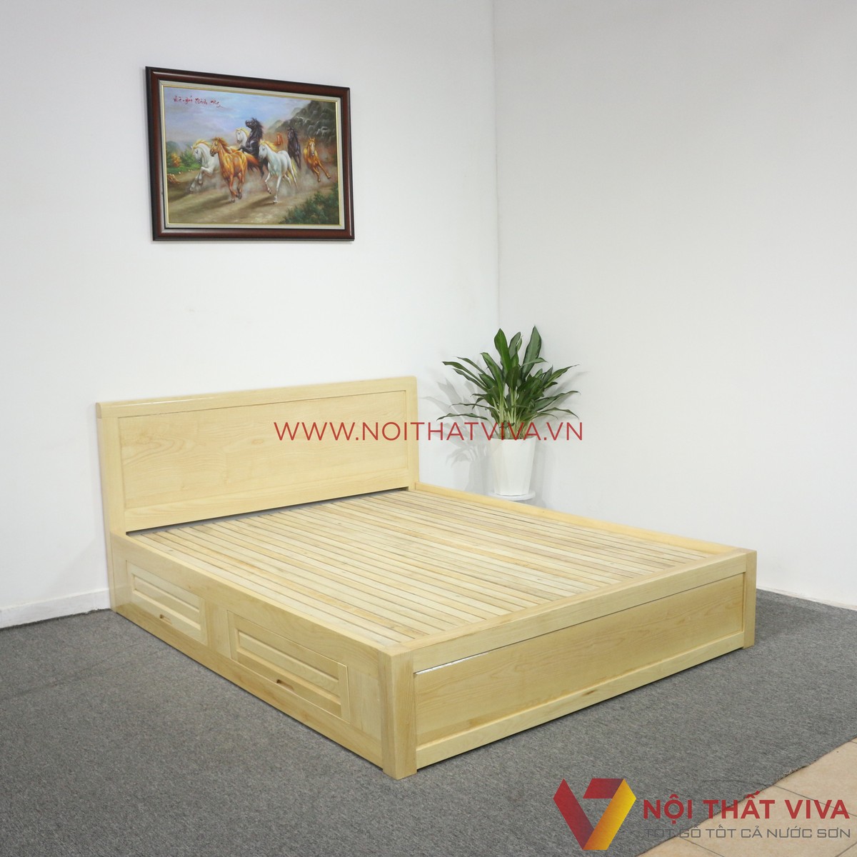 Giường Ngủ Gỗ Sồi 1M8X2M Ngăn Kéo Màu Tự Nhiên Giá Rẻ
