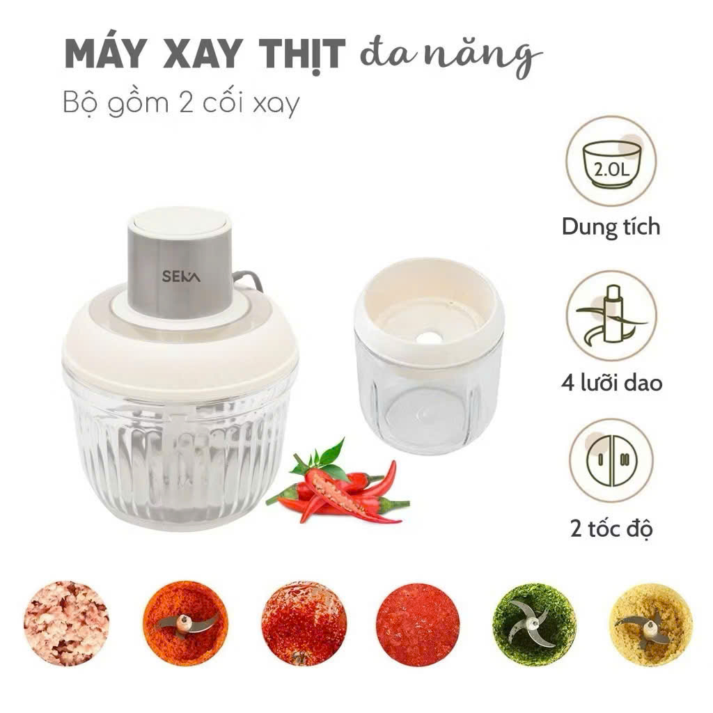 Máy Xay Thịt Thủy Tinh 2 Cối SEKA SK2287 Đa Năng 500W Tặng Kèm Lưỡi Đánh Ruốc- HÀNG CHÍNH HÃNG MINIIN
