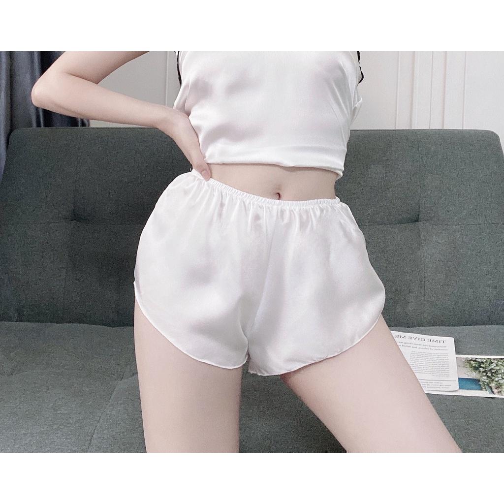 Đồ ngủ sexy quần đùi nữ lưng thun ALISA, chất liệu lụa satin mềm mịn mát, freesize 40-60kg tùy chiều cao