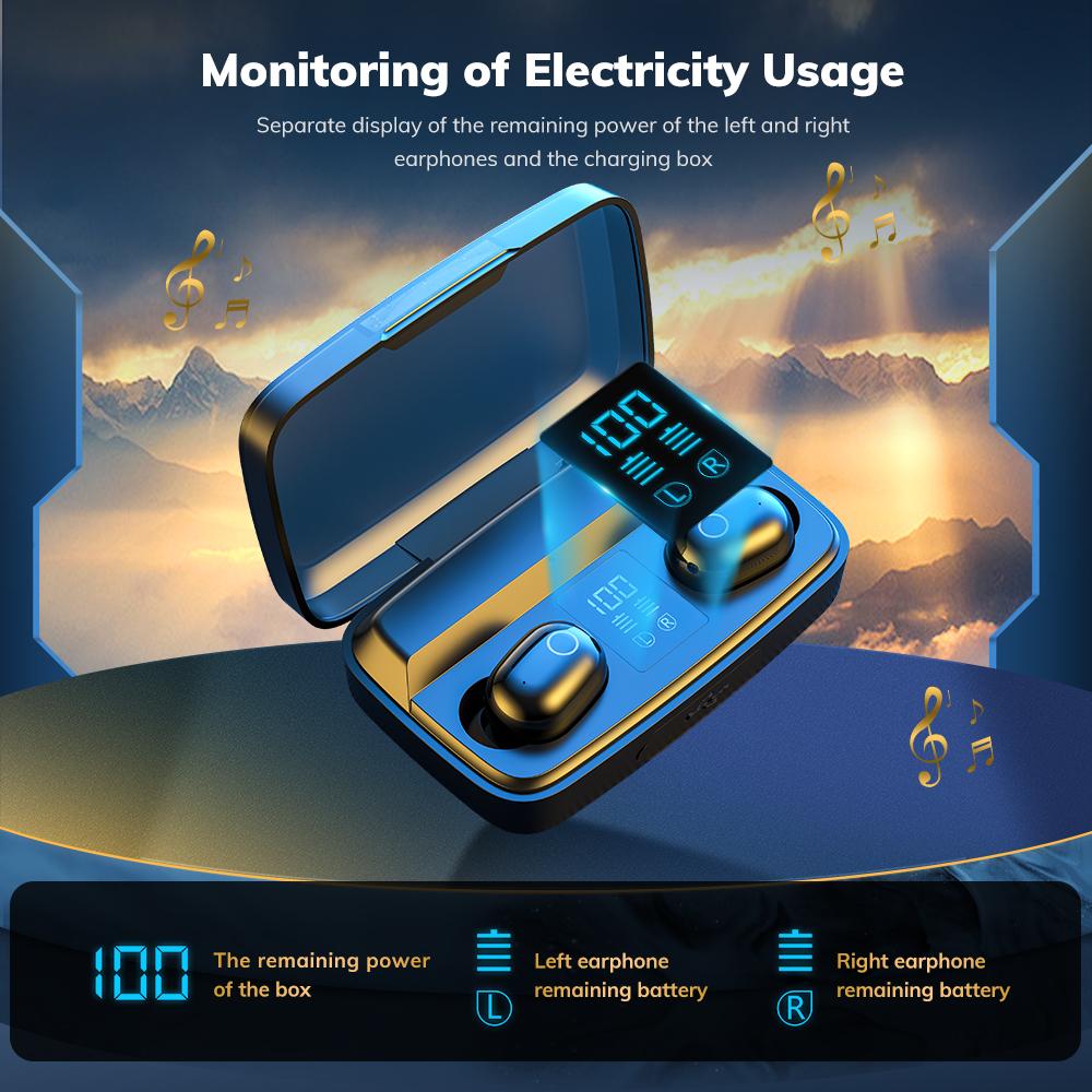 TOPK T10 TWS Bluetooth V5.0 Tai Nghe Không Dây Vân Tay Cảm Ứng Bluetooth 1500MAh Sạc Hộp Tai Nghe Nhét Tai Thể Thao