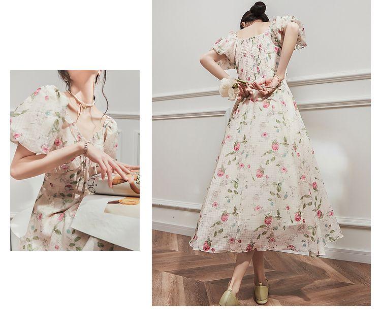 TOBE1SHOP Hiện tại giây phát trà nghỉ kiểu Pháp váy mùa hè khí chất nhỏ nhắn hoa v cổ siêu tiên tuyệt đẹp váy dài nữ