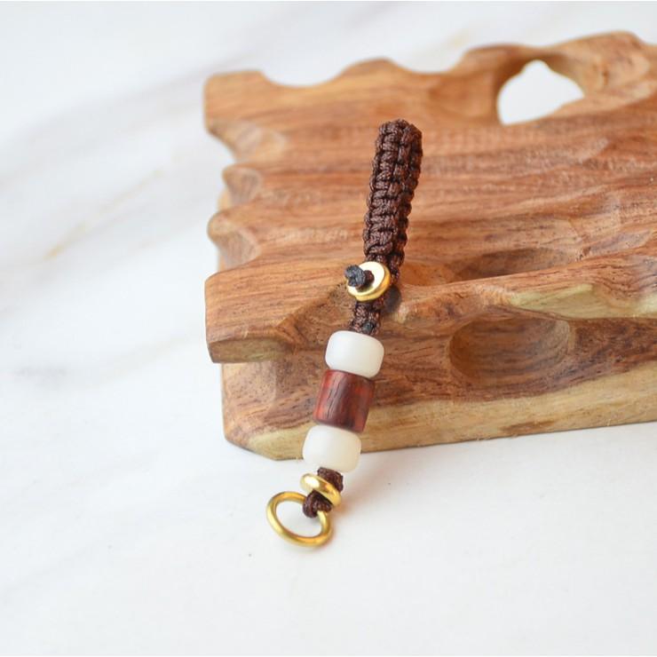 Chuyên Charm * Dây thừng tết móc chìa khóa, charm gắn sẵn hạt bồ đề, ngọc trắng, gỗ mun vân mây đẹp, độc, hợp lý