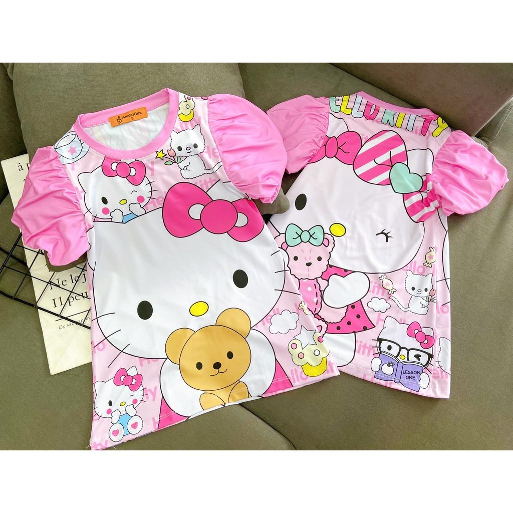 Đầm váy suông tay phồng mùa hè cho bé gái hình Hello kitty Peko Pony size 12-30kg chất cotton mềm mát
